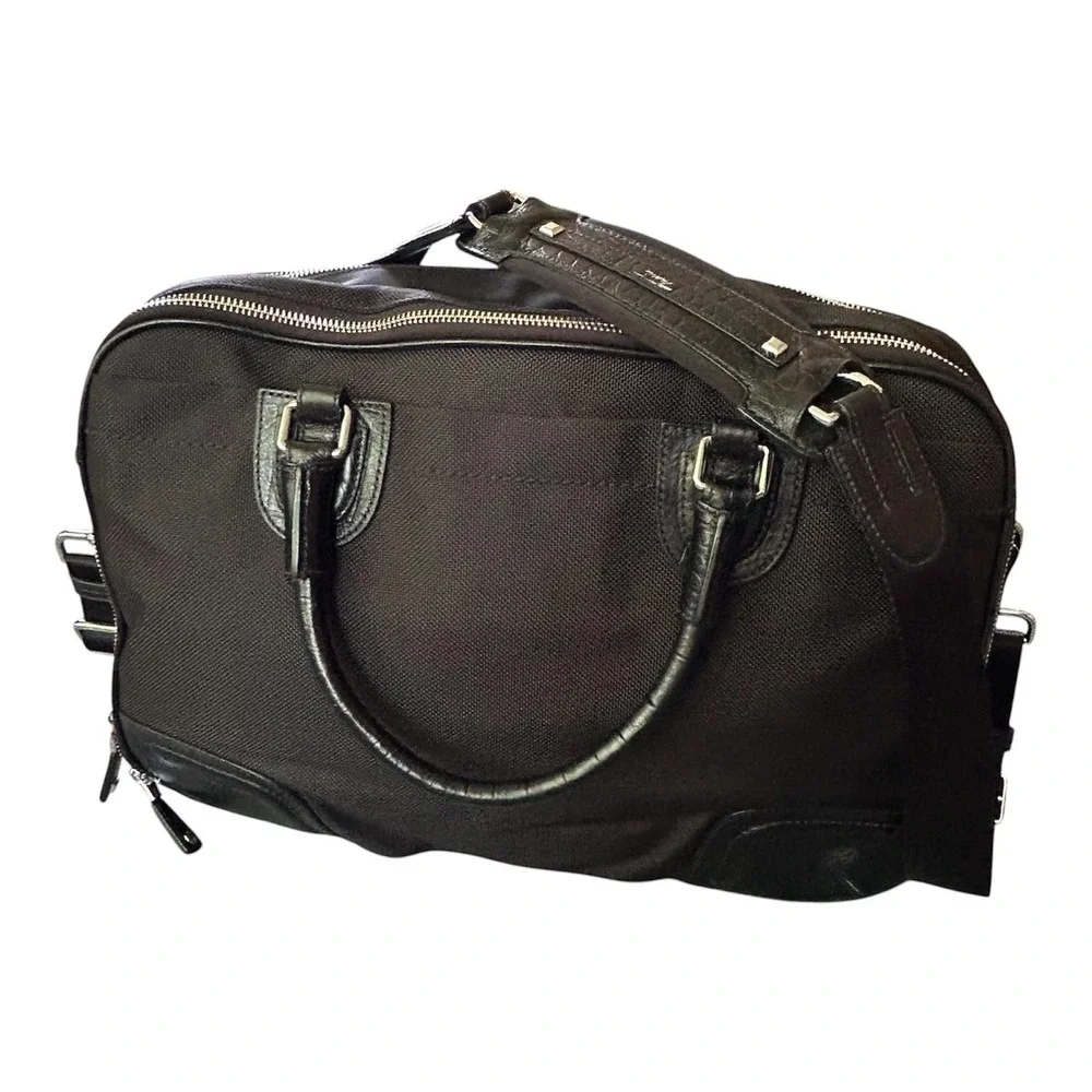 TUMI Black Ballistic Nylon Croc Embossed Leather Laptop Briefcase Bag